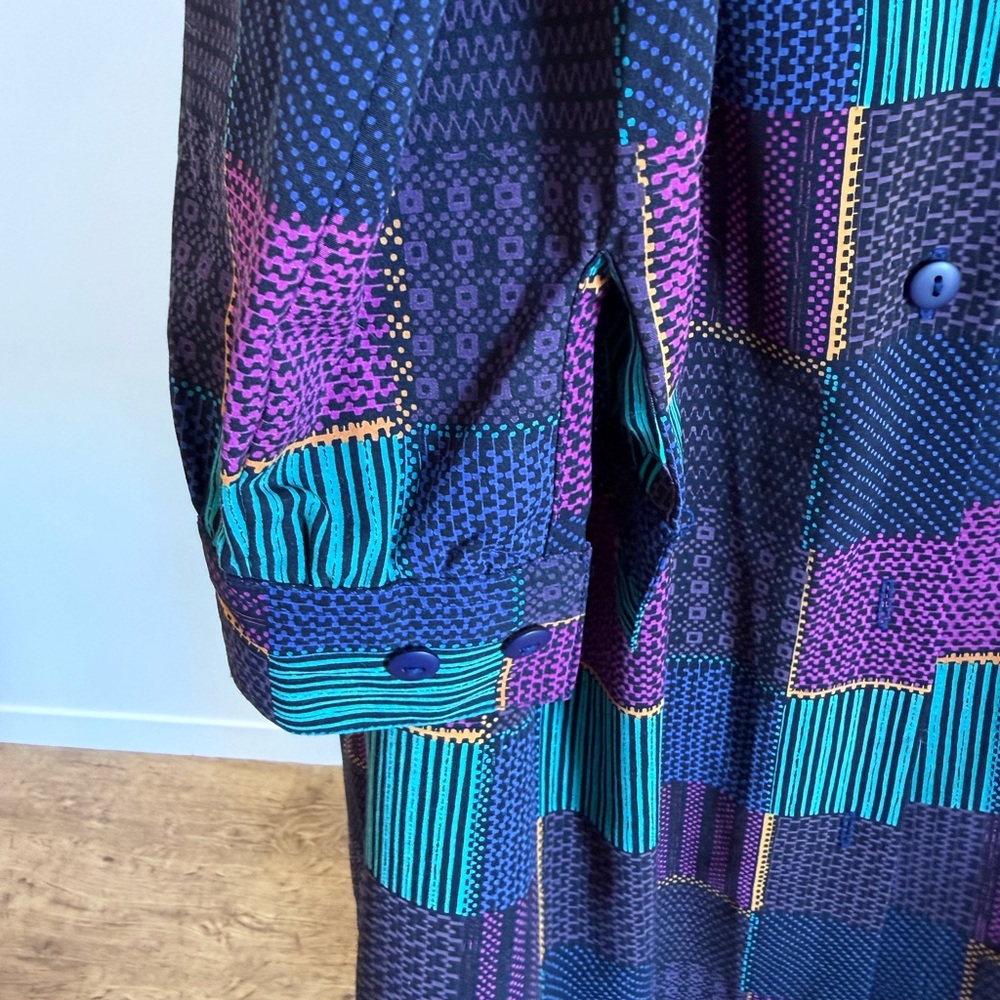 Alia Patchwork Geometric Button Down Size 16 Abstract 90s Vintage Grunge Indie - Picture 4 of 9